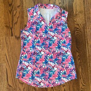 Jofit Sleeveless Collar Golf Tank Top Floral Pink Blue Size S Tennis Active